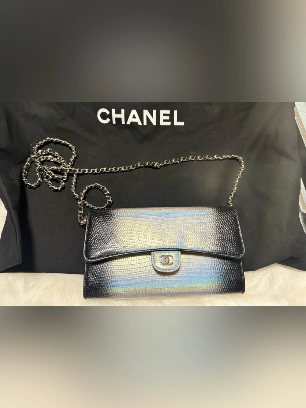 NEW!!! STUNNING! Limited CHANEL Iridescent Ombre Lizard-Texture Chain WOC